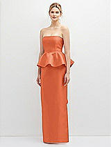 Front View Thumbnail - Portofino Orange Strapless Satin Maxi Dress with Cascade Ruffle Peplum Detail