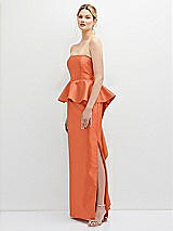 Side View Thumbnail - Portofino Orange Strapless Satin Maxi Dress with Cascade Ruffle Peplum Detail