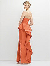 Rear View Thumbnail - Portofino Orange Strapless Satin Maxi Dress with Cascade Ruffle Peplum Detail