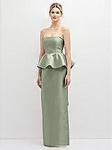 Front View Thumbnail - Sage Strapless Satin Maxi Dress with Cascade Ruffle Peplum Detail