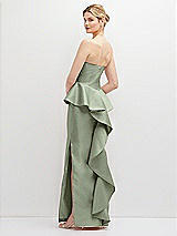 Rear View Thumbnail - Sage Strapless Satin Maxi Dress with Cascade Ruffle Peplum Detail