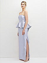 Side View Thumbnail - Silver Dove Strapless Satin Maxi Dress with Cascade Ruffle Peplum Detail