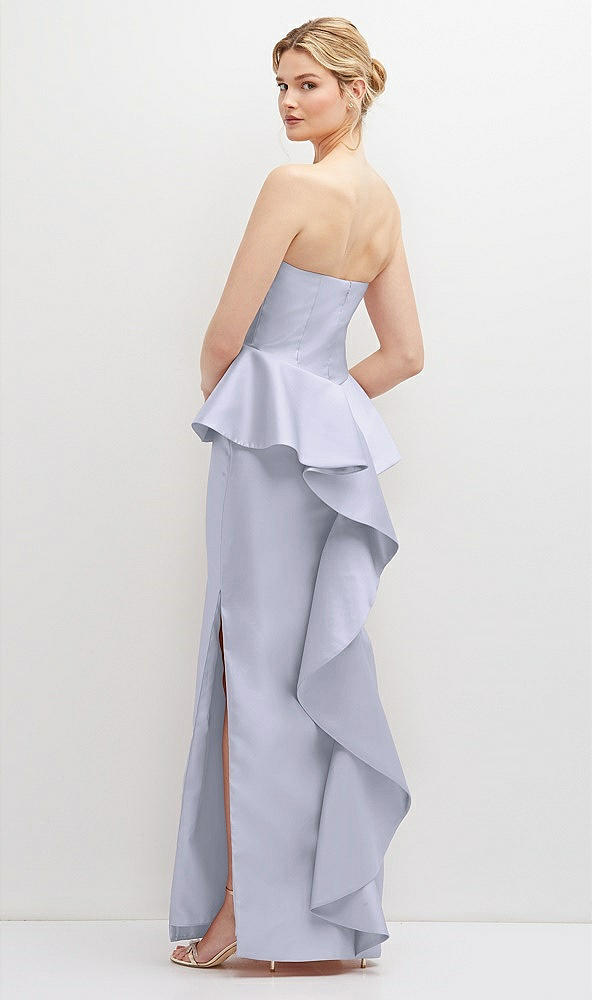 Back View - Silver Dove Strapless Satin Maxi Dress with Cascade Ruffle Peplum Detail