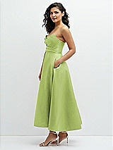 Side View Thumbnail - Mojito Draped Bodice Strapless Satin Midi Dress with Full Circle Skirt