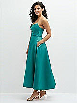 Side View Thumbnail - Jade Draped Bodice Strapless Satin Midi Dress with Full Circle Skirt