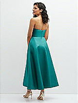 Rear View Thumbnail - Jade Draped Bodice Strapless Satin Midi Dress with Full Circle Skirt
