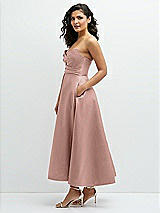 Side View Thumbnail - Neu Nude Draped Bodice Strapless Satin Midi Dress with Full Circle Skirt
