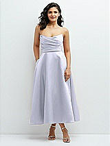 Front View Thumbnail - Silver Dove Draped Bodice Strapless Satin Midi Dress with Full Circle Skirt