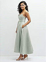 Side View Thumbnail - Willow Green Draped Bodice Strapless Satin Midi Dress with Full Circle Skirt
