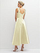 Rear View Thumbnail - Butter Yellow Square Neck Satin Midi Dress with Full Skirt & Pockets