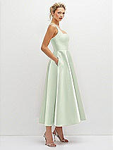 Side View Thumbnail - Mint Green Square Neck Satin Midi Dress with Full Skirt & Pockets
