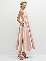 Side View Thumbnail - Cameo Square Neck Satin Midi Dress with Full Skirt & Pockets