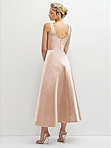 Rear View Thumbnail - Cameo Square Neck Satin Midi Dress with Full Skirt & Pockets
