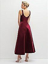 Rear View Thumbnail - Cabernet Square Neck Satin Midi Dress with Full Skirt & Pockets