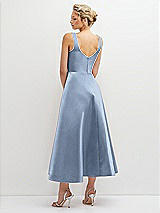 Rear View Thumbnail - Cloudy Square Neck Satin Midi Dress with Full Skirt & Pockets