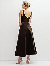 Rear View Thumbnail - Espresso Square Neck Satin Midi Dress with Full Skirt & Pockets