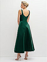 Rear View Thumbnail - Hunter Green Square Neck Satin Midi Dress with Full Skirt & Pockets