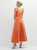 Rear View Thumbnail - Portofino Orange Square Neck Satin Midi Dress with Full Skirt & Pockets