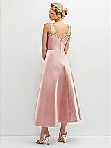 Rear View Thumbnail - Rose Square Neck Satin Midi Dress with Full Skirt & Pockets