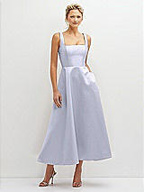 Front View Thumbnail - Silver Dove Square Neck Satin Midi Dress with Full Skirt & Pockets