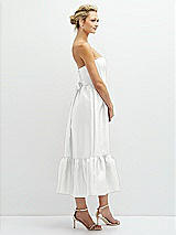 Side View Thumbnail - White Strapless Satin Midi Corset Dress with Lace-Up Back & Ruffle Hem