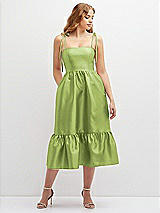 Front View Thumbnail - Mojito Shirred Ruffle Hem Midi Dress with Self-Tie Spaghetti Straps and Pockets