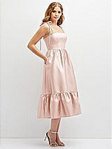 Side View Thumbnail - Blush Shirred Ruffle Hem Midi Dress with Self-Tie Spaghetti Straps and Pockets