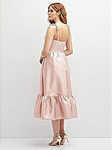 Rear View Thumbnail - Blush Shirred Ruffle Hem Midi Dress with Self-Tie Spaghetti Straps and Pockets
