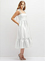 Side View Thumbnail - White Shirred Ruffle Hem Midi Dress with Self-Tie Spaghetti Straps and Pockets