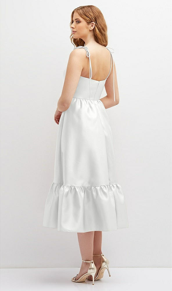 Back View - White Shirred Ruffle Hem Midi Dress with Self-Tie Spaghetti Straps and Pockets