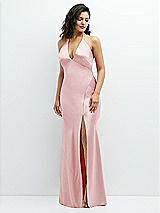 Front View Thumbnail - Ballet Pink Plunge Halter Open-Back Maxi Bias Dress with Low Tie Back