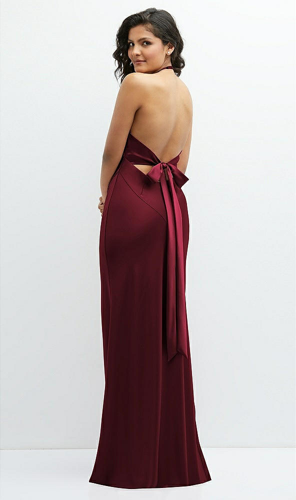 Back View - Cabernet Plunge Halter Open-Back Maxi Bias Dress with Low Tie Back