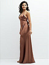 Side View Thumbnail - Cognac Plunge Halter Open-Back Maxi Bias Dress with Low Tie Back