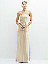 Front View Thumbnail - Champagne Strapless Maxi Bias Column Dress with Peek-a-Boo Corset Back