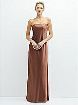 Front View Thumbnail - Cognac Strapless Maxi Bias Column Dress with Peek-a-Boo Corset Back