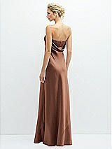 Rear View Thumbnail - Cognac Strapless Maxi Bias Column Dress with Peek-a-Boo Corset Back