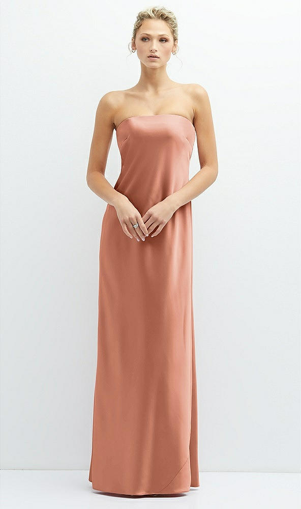 Front View - Copper Penny Strapless Maxi Bias Column Dress with Peek-a-Boo Corset Back