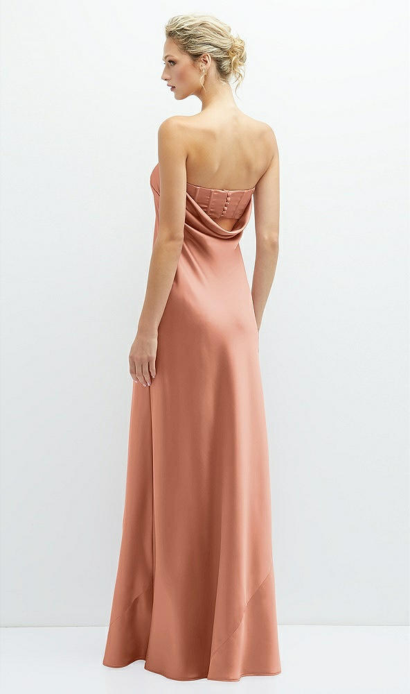 Back View - Copper Penny Strapless Maxi Bias Column Dress with Peek-a-Boo Corset Back