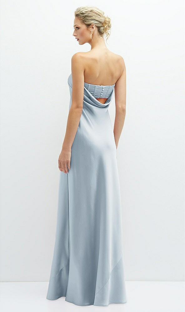 Back View - Mist Strapless Maxi Bias Column Dress with Peek-a-Boo Corset Back