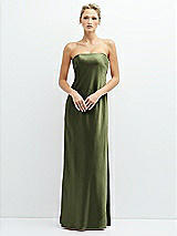Front View Thumbnail - Olive Green Strapless Maxi Bias Column Dress with Peek-a-Boo Corset Back