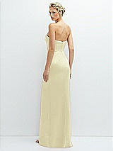 Rear View Thumbnail - Butter Yellow Strapless Topstitched Corset Satin Maxi Dress with Draped Column Skirt