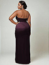Alt View 2 Thumbnail - Deep Plum Strapless Topstitched Corset Satin Maxi Dress with Draped Column Skirt