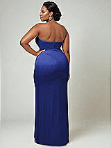 Alt View 2 Thumbnail - Cobalt Blue Strapless Topstitched Corset Satin Maxi Dress with Draped Column Skirt