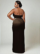 Alt View 2 Thumbnail - Espresso Strapless Topstitched Corset Satin Maxi Dress with Draped Column Skirt