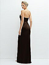 Rear View Thumbnail - Espresso Strapless Topstitched Corset Satin Maxi Dress with Draped Column Skirt