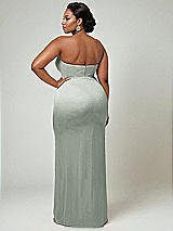 Alt View 2 Thumbnail - Willow Green Strapless Topstitched Corset Satin Maxi Dress with Draped Column Skirt