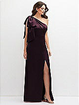 Front View Thumbnail - Deep Plum One-Shoulder Satin Maxi Dress with Chic Oversized Shoulder Bow