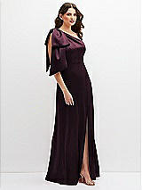 Side View Thumbnail - Deep Plum One-Shoulder Satin Maxi Dress with Chic Oversized Shoulder Bow
