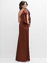 Rear View Thumbnail - Auburn Moon One-Shoulder Satin Maxi Dress with Chic Oversized Shoulder Bow