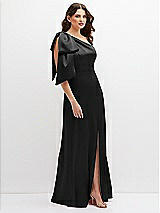 Side View Thumbnail - Black One-Shoulder Satin Maxi Dress with Chic Oversized Shoulder Bow